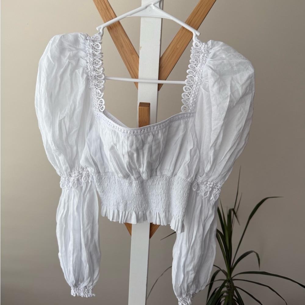 Charo Ruiz White Puff Sleeve Crop Blouse